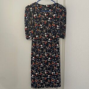 Chic Floral Midi Dress in dark navy